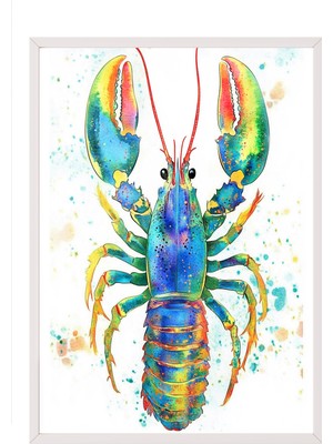 Zestia Beyaz Çerçeveli Duvar Tablosu Renkli Istakoz Ofis Dekoru