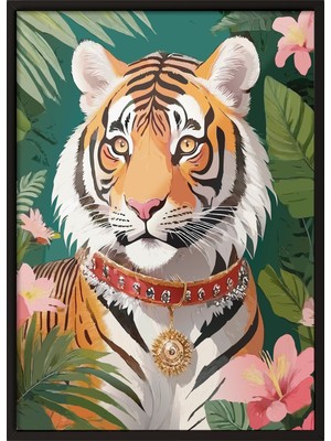 Zestia Siyah Çerçeveli Duvar Tablosu Egzotik Kaplan Salon Dekoru