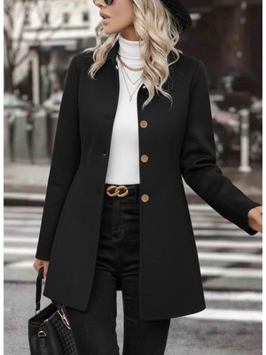 Tasarım Yaka Siyah Kaşe Kaban