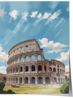 Zestia Poster Roma Kolezyum Manzarası – Mavi Gökyüzü Tonları Salon Dekoru