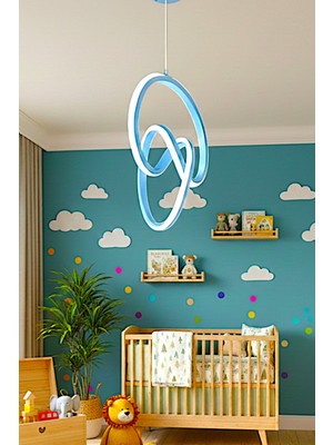 Ece Aydınlatma Orko Mavi Kasa Beyaz Işıklı Çocuk ve Genç Odası Için LED Avize