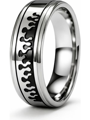 Famex Butik ve Aksesuar Erkek Çelik Yüzük – Siyah Dalga Desenli Modern Tasarım | Paslanmaz Çelik | Şık, Dayanıklı ve Günlük Kullanıma Uygun Erkek Yüzüğü