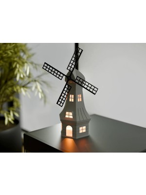 Talha3D Hollanda Modeli  Yel Değirmeni Abajur Seti ve Mumluk