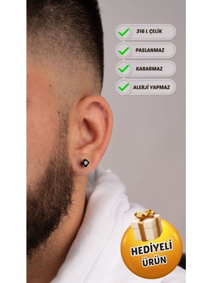 PremiumPort Erkek Çelik Zirkon Taşlı Şık Tasarım Küpe, Parlak ve Dayanıklı