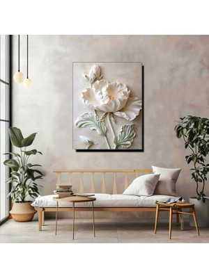 3D Kabartma Çiçek Desenli Kanvas Tablo – Modern & Minimal Duvar Dekoru
