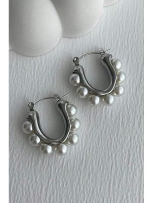 PremiumPort Şık Vintage Tasarım Incili Kadın Halka Küpe, Zarif ve Modern Aksesuar