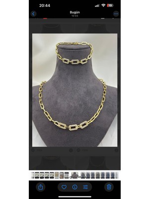 Kadın Zirkon Taşlı Zincir Kolye Seti Gold Renk