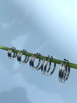 PremiumPort Şık Çelik Düz Halka Küpe Çift, Modern Takı Koleksiyonu