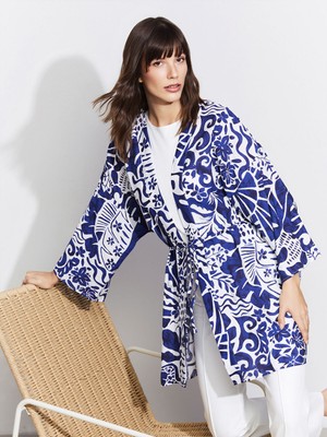 Lc Waikiki Yeni Sezon Şal Yaka Desenli Oversize Kadın Kimono