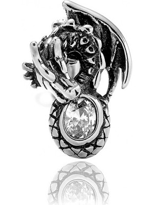 PremiumPort Gotik Ejderha Tasarımlı Erkek Çelik Küpe, Zirkon Taşlı, Çivi Model