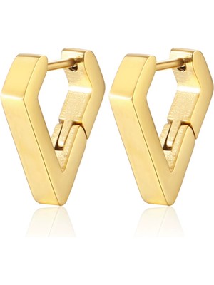 PremiumPort Gold Renk Unisex 316L Cerrahi Çelik Geometrik Üçgen Küpe 1,5 cm