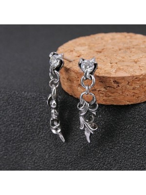 PremiumPort Gotik Aksesuarlı Sallantılı Üçgen Zirkon Erkek Çelik Küpe