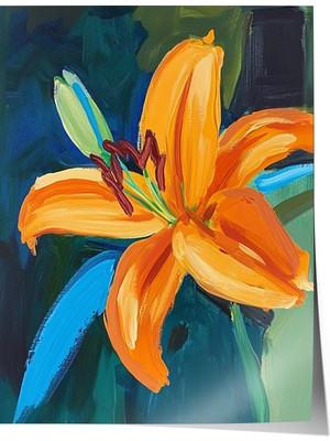 Zestia Poster Turuncu Zambak – Canlı Çiçek Kompozisyonu Salon Dekoru