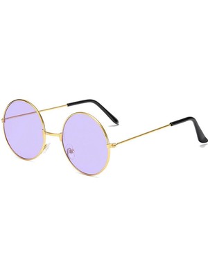 FRY Yuvarlak Cam John Lennon Tarzı Gold Çerçeveli Mor Gözlük