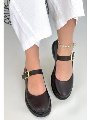 Roof Atelier Kadın Kahverengi Bilekten Bağlamalı Loafer Ayakkabı - Yokox