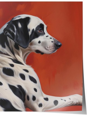 Zestia Poster Dalmaçyalı Köpek Portresi – Turuncu Arka Plan Detayları Salon Dekoru
