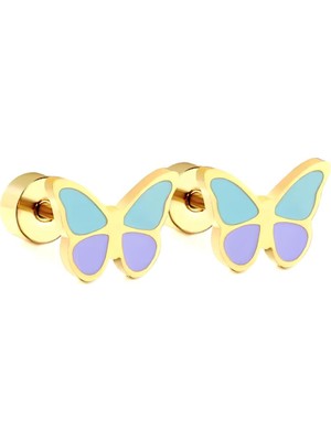 PremiumPort Şık Çelik Çocuk Küpe, Vidalı Kapama, Güvenli ve Rahat Kullanım