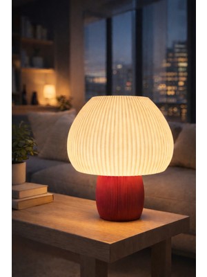 Ribba Modern Abajur | Modern Minimal Tasarım | Kırmızı & Beyaz  |  25X20  cm