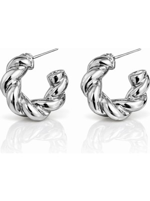 Vintage Esintili Burgu Halka Küpe Gümüş Renk