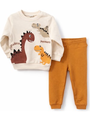 Nikuby Kahverengi Dinozor Desenli Bebe Alt-Üst Takım