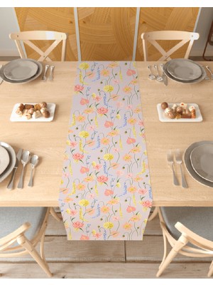 Greendecor Çiçek Bohem Desenli Özel Tasarım Runner Dijital Baskılı Dekoratif Masa Örtüsü Modern Ev Dekorasyonu