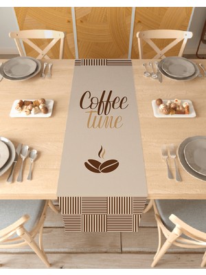 Greendecor Coffee Kahve Bohem Desenli Özel Tasarım Runner Baskılı Dekoratif Masa Örtüsü Modern Ev Dekorasyonu