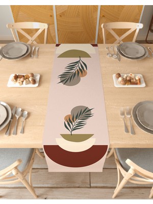 Greendecor Yaprak Bohem Desenli Özel Tasarım Runner Dijital Baskılı Dekoratif Masa Örtüsü Modern Ev Dekorasyonu