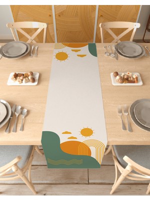 Greendecor Geometrik Çizgi Güneş Desen Özel Tasarım Runner Dijital Baskılı Dekoratif Masa Örtüsü Ev Dekorasyonu