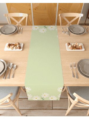 Greendecor Papatya Çiçek Desen Özel Tasarım Runner Dijital Baskılı Dekoratif Masa Örtüsü Modern Ev Dekorasyonu