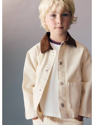 Teeny Weeny Unisex Çocuk Kontrast Yaka Denim Ceket Pantolon Takım