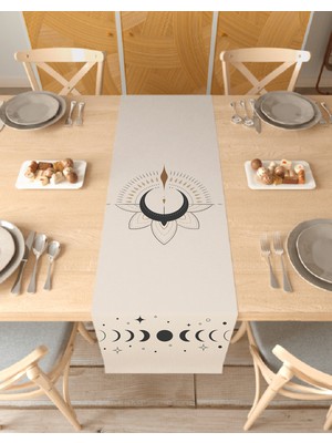 Greendecor Mandala Ay Bej Desenli Özel Tasarım Runner Dijital Baskılı Dekoratif Masa Örtüsü Şık Ev Dekorasyonu