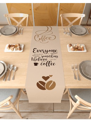 Greendecor Coffee Kahve Bohem Desenli Özel Tasarım Runner Baskılı Dekoratif Masa Örtüsü Modern Ev Dekorasyonu