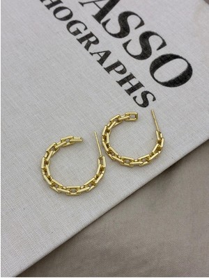 PremiumPort Şık Gold Renk Zincir Görünümlü Halka Model Küpe, Tarzınızı Tamamlar