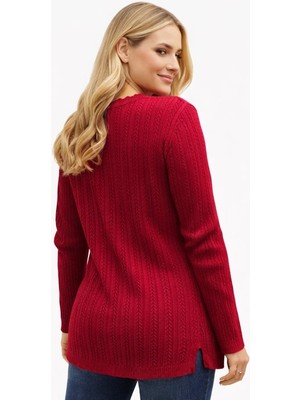 Fresh Moda Kadın V Yaka Triko Esnek Anne Mevsimlik Kazak