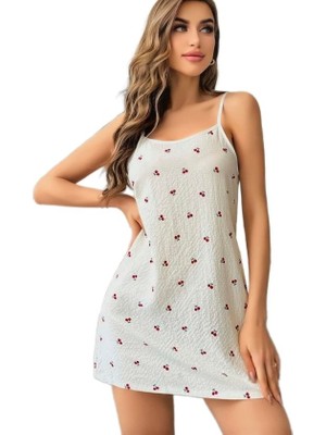 Bipamuk Kadın Penye Nefes Alan Kumaş Yumuşak Kiraz Desenli Gecelik