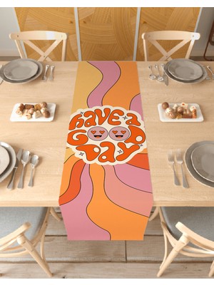 Greendecor Hippi Good Day Desenli Özel Tasarım Runner Dijital Baskılı Dekoratif Masa Örtüsü Şık Ev Dekorasyonu