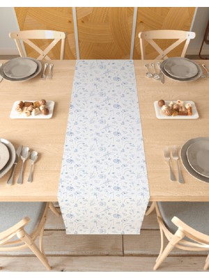 Greendecor Çiçek Yaprak Desenli Özel Tasarım Runner Dijital Baskılı Dekoratif Masa Örtüsü Modern Ev Dekorasyonu