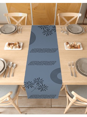 Greendecor Geometrik Çizgi Desenli Özel Tasarım Runner Dijital Baskılı Dekoratif Masa Örtüsü Şık Ev Dekorasyonu
