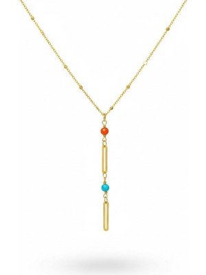 TRY Altın Renk Ezme Zincir Inci Ataç Ye Model Çelik Kolye - 3833