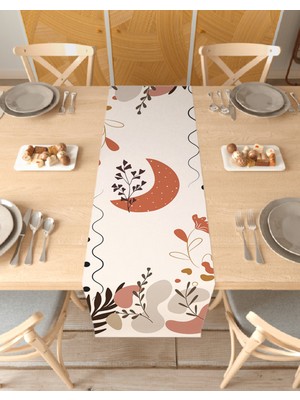 Greendecor Çiçek Yaprak Desenli Özel Tasarım Runner Dijital Baskılı Dekoratif Masa Örtüsü Modern Ev Dekorasyonu