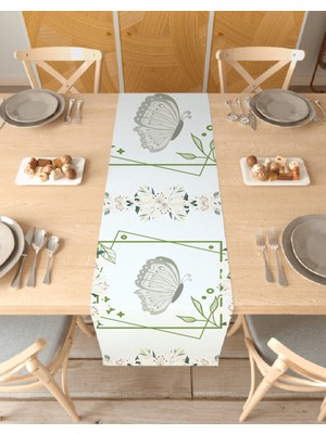 Greendecor Lily Kelebek Çiçek Desenli Özel Tasarım Runner Dijital Baskılı Dekoratif Masa Örtüsü Ev Dekorasyonu