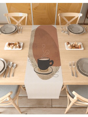 Greendecor Kahve Fincan Bohem Desenli Baskılı Runner 40X150CM Dijital Baskılı Modern Dekoratif Masa Örtüsü