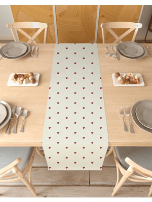 Greendecor Çilek Bej Krem Desenli Özel Tasarım Runner Dijital Baskılı Dekoratif Masa Örtüsü Şık Ev Dekorasyonu