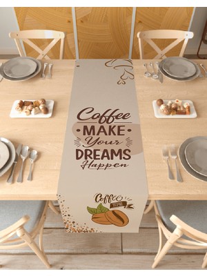 Greendecor Kahve Coffee Desenli Özel Tasarım Runner Dijital Baskılı Dekoratif Masa Örtüsü Modern Ev Dekorasyonu