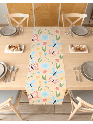 Greendecor Çiçek Bohem Desenli Özel Tasarım Runner Dijital Baskılı Dekoratif Masa Örtüsü Modern Ev Dekorasyonu