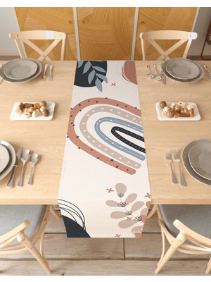 Greendecor Yaprak Bohem Desenli Özel Tasarım Runner Dijital Baskılı Dekoratif Masa Örtüsü Modern Ev Dekorasyonu