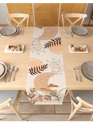 Greendecor Yaprak Bohem Desenli Özel Tasarım Runner Dijital Baskılı Dekoratif Masa Örtüsü Modern Ev Dekorasyonu