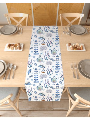 Greendecor Deniz Yıldız Bohem Desenli Özel Tasarım Runner Baskılı Dekoratif Masa Örtüsü Modern Ev Dekorasyonu