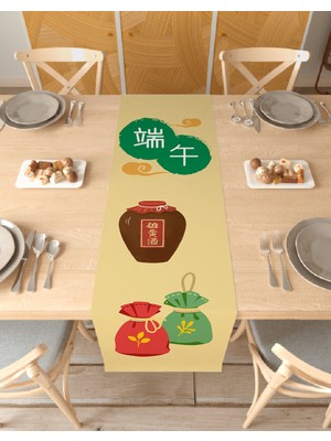Greendecor Asya Dragon Bohem Desenli Özel Tasarım Runner Dijital Baskılı Dekoratif Masa Örtüsü Ev Dekorasyonu