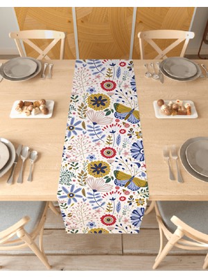 Greendecor Çiçek Bohem Desenli Özel Tasarım Runner Dijital Baskılı Dekoratif Masa Örtüsü Modern Ev Dekorasyonu